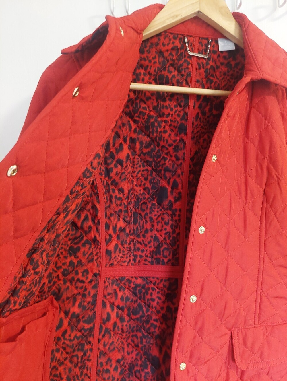 Chico's Quilted Red Button-Front Puffer Jacket - Picture 3 of 6